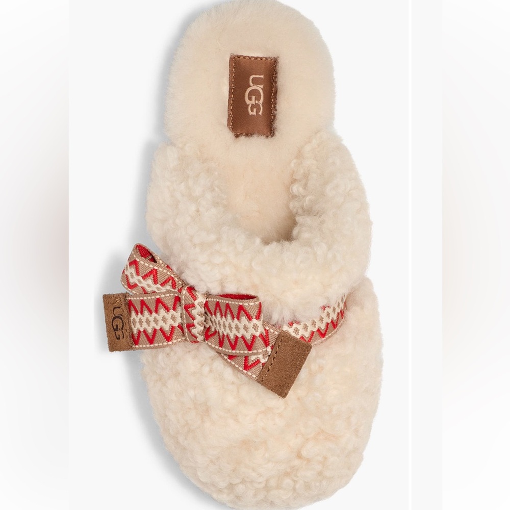 UGG Women Maxi Curly Genuine Shearling Scuff Slipper - Natural - NEW